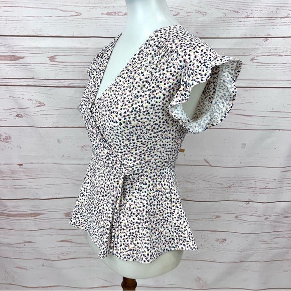 Modcloth Monteau Ditsy Floral Surplice Wrap Peplum Blouse - Picture 7 of 11